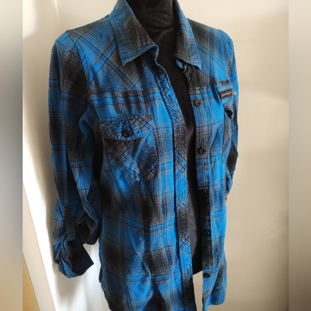 Fox Women's Plaid Button Down Shirt in Blue and Black